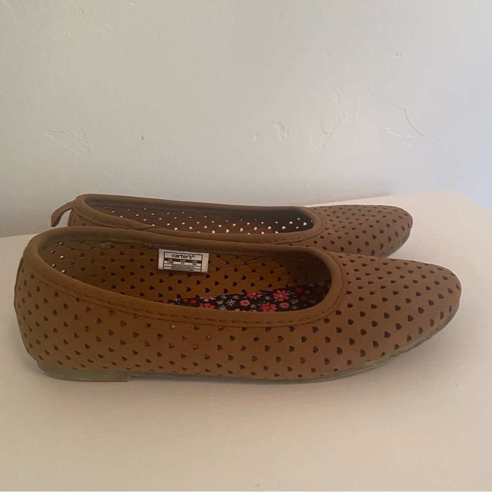 Carter's Tan Perforated Heart-Detail Slip-On Flats